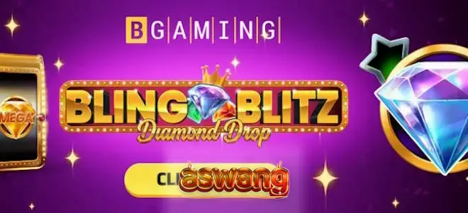 Tampilan visual slot Bling Blitz Diamond Drop dengan elemen berlian dan peti harta karun.